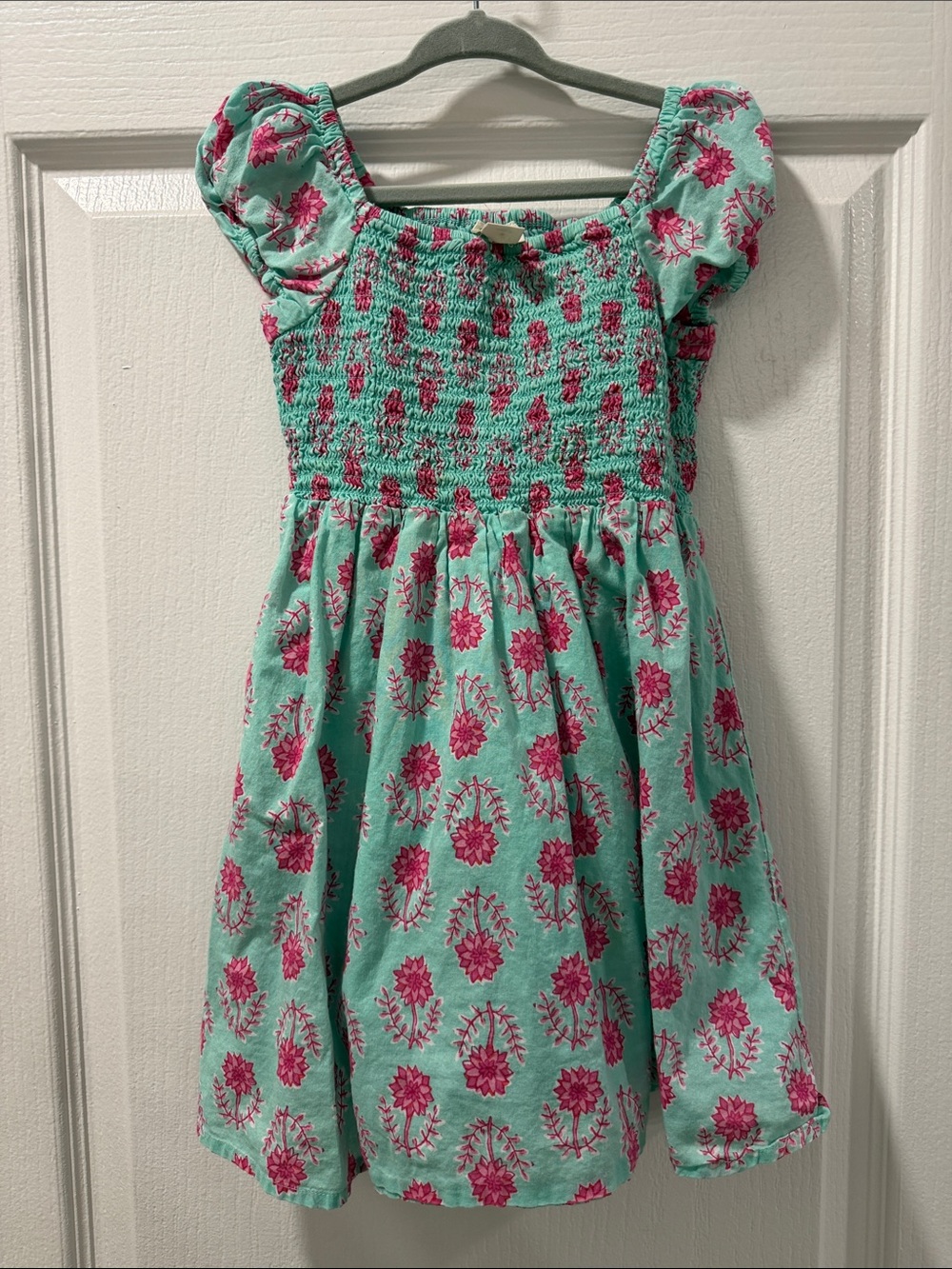 Crew Cuts J. Crew Girls' Floral Smocked Dress - Aqua and Pink 5T